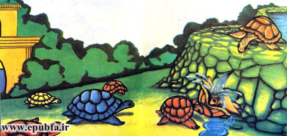 آب استخر همچنان از سوراخ بیرون میرفت. هیچ لاکپشتی نمیتوانست جلو آن را بگیرد.